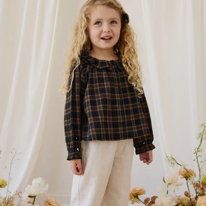 （預購）JAMIEKAY 荷葉領撞色格紋上衣 Organic Cotton Cecile Top - Woodland Check