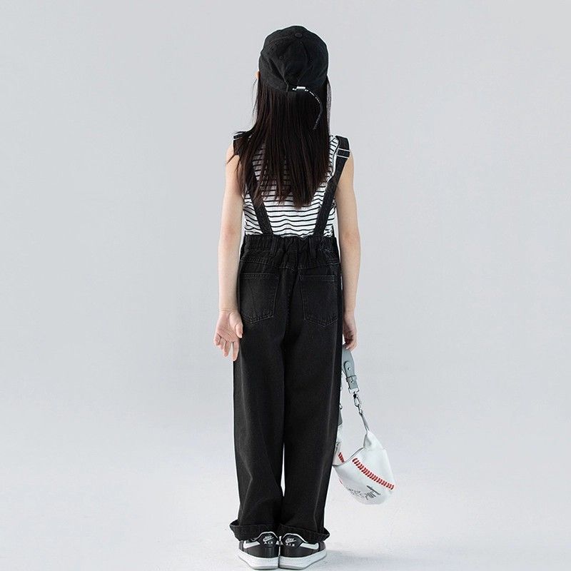 黑色銀釦吊帶長褲 / 吊帶褲 120-160cm #279201