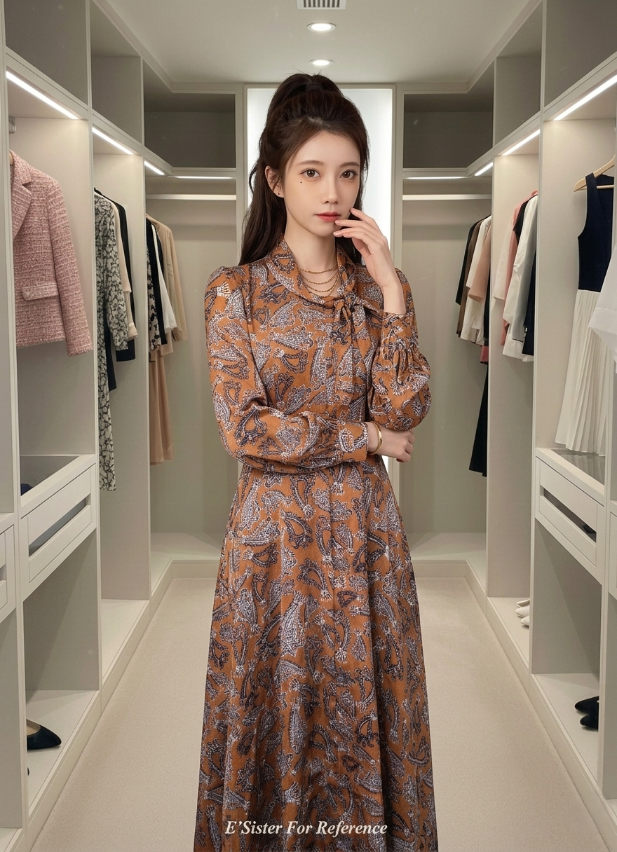 法式復古變形蟲綁帶連身裙 C373