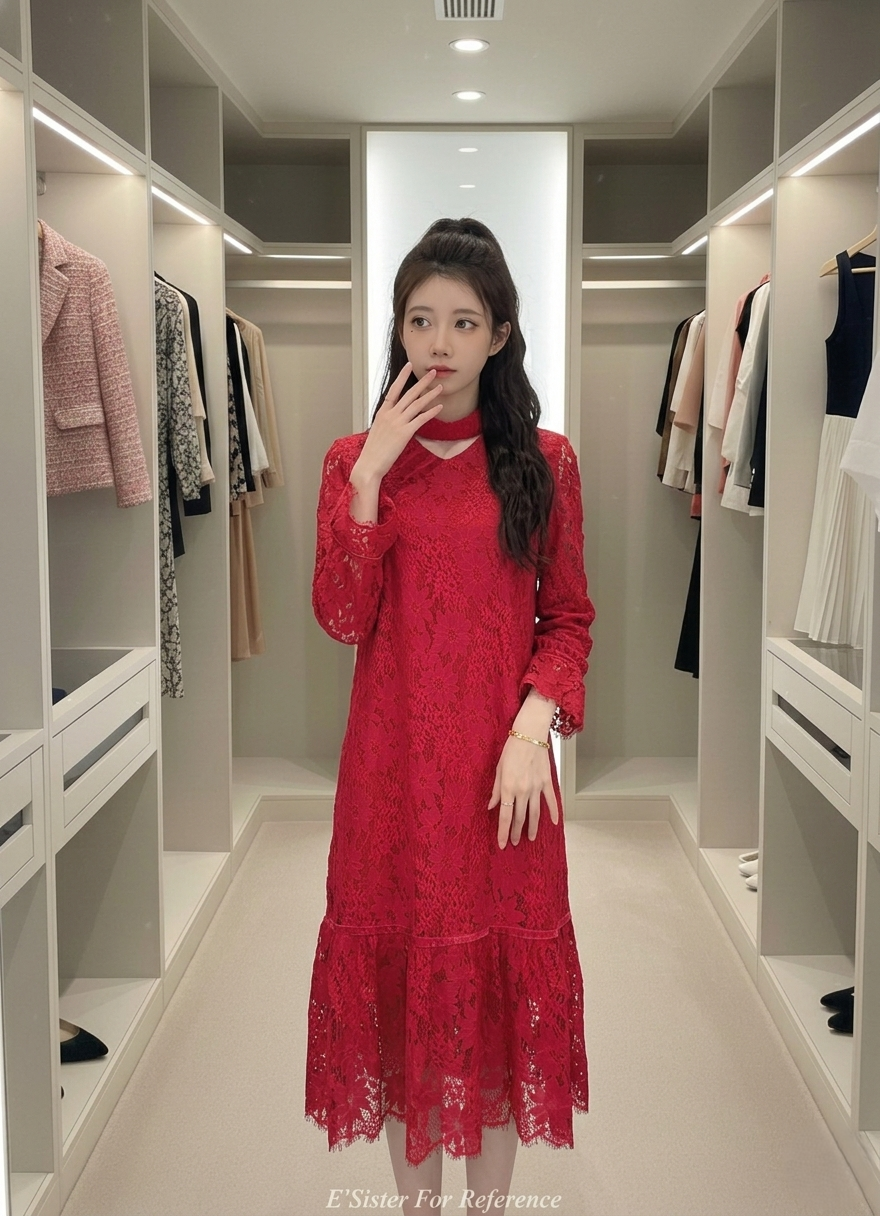 法式浪漫蕾絲 Choker 設計連身裙 C374