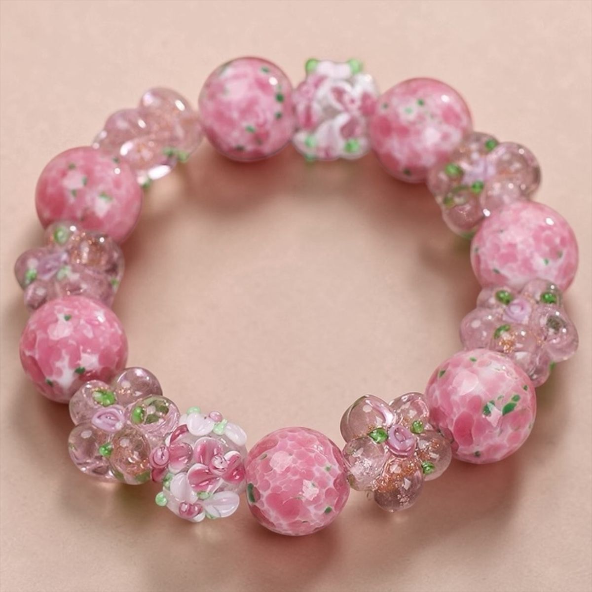 少女粉櫻花琉璃水晶手鏈