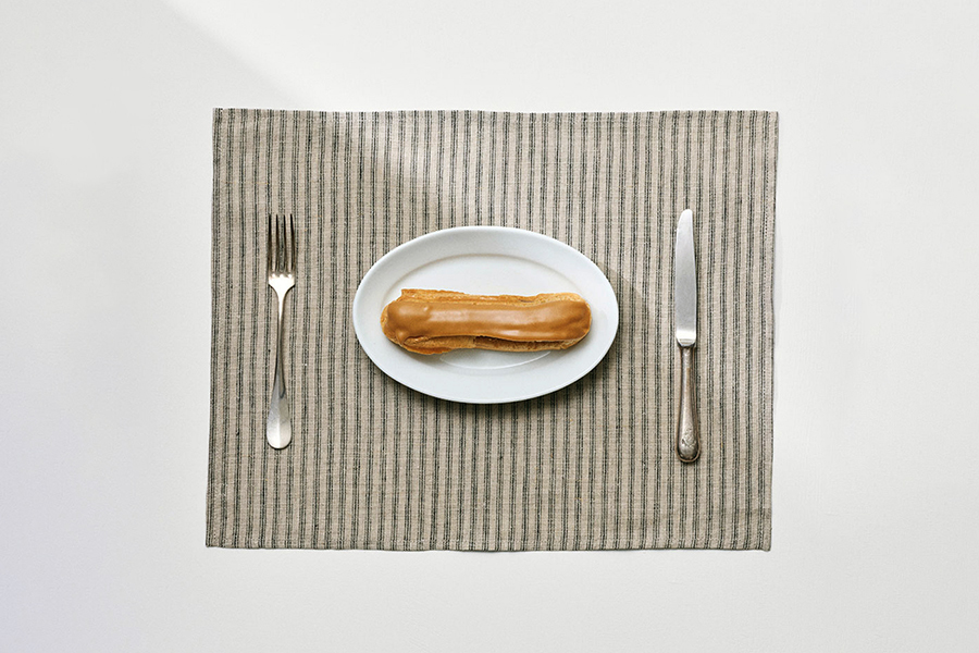 fog linen work - 亞麻餐墊 / 百靈鳥灰底黑線三條紋