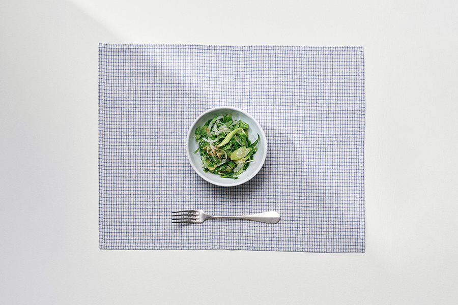 fog linen work - 亞麻餐墊 / 白底深縹線小窗櫺格紋