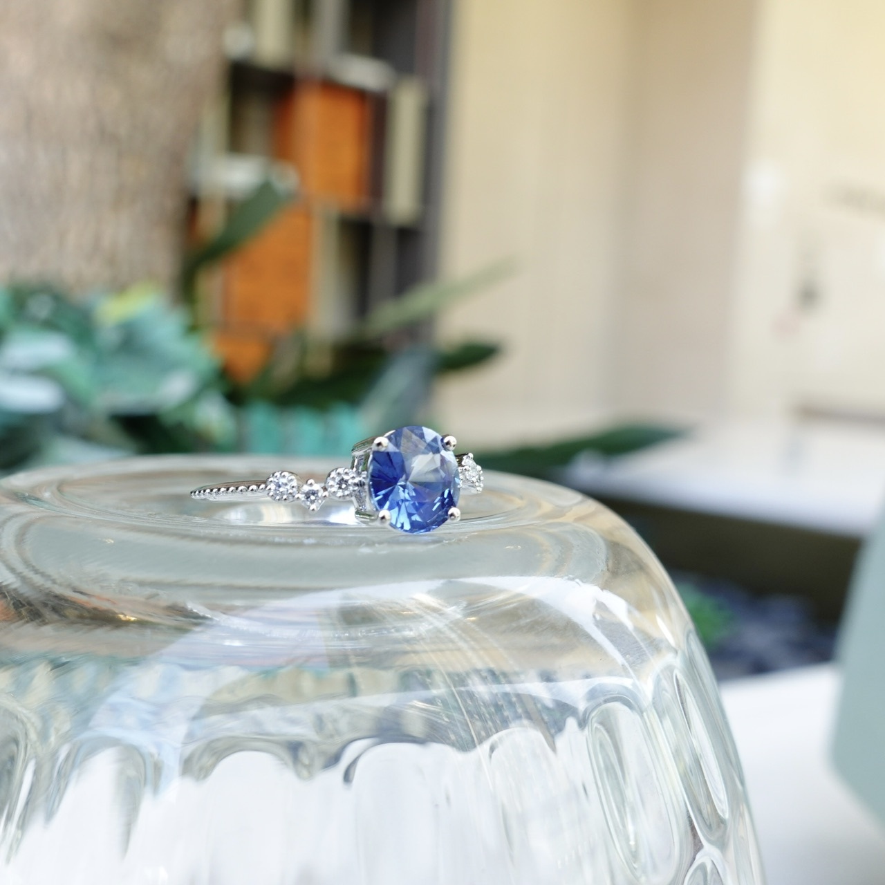 1.14ct天然無燒藍綠色藍寶石鑽石18K金戒指-Teal Color (配證書)