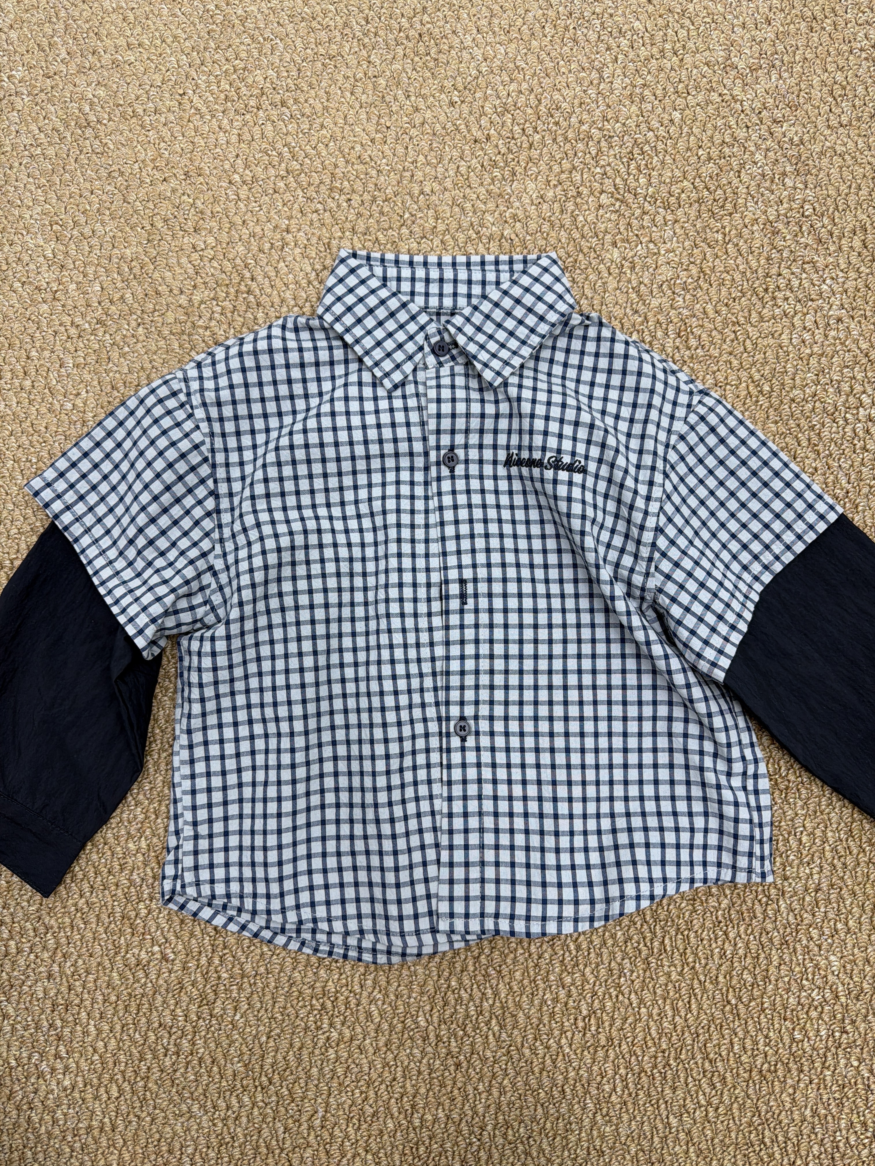 A04465假兩件格子襯衫