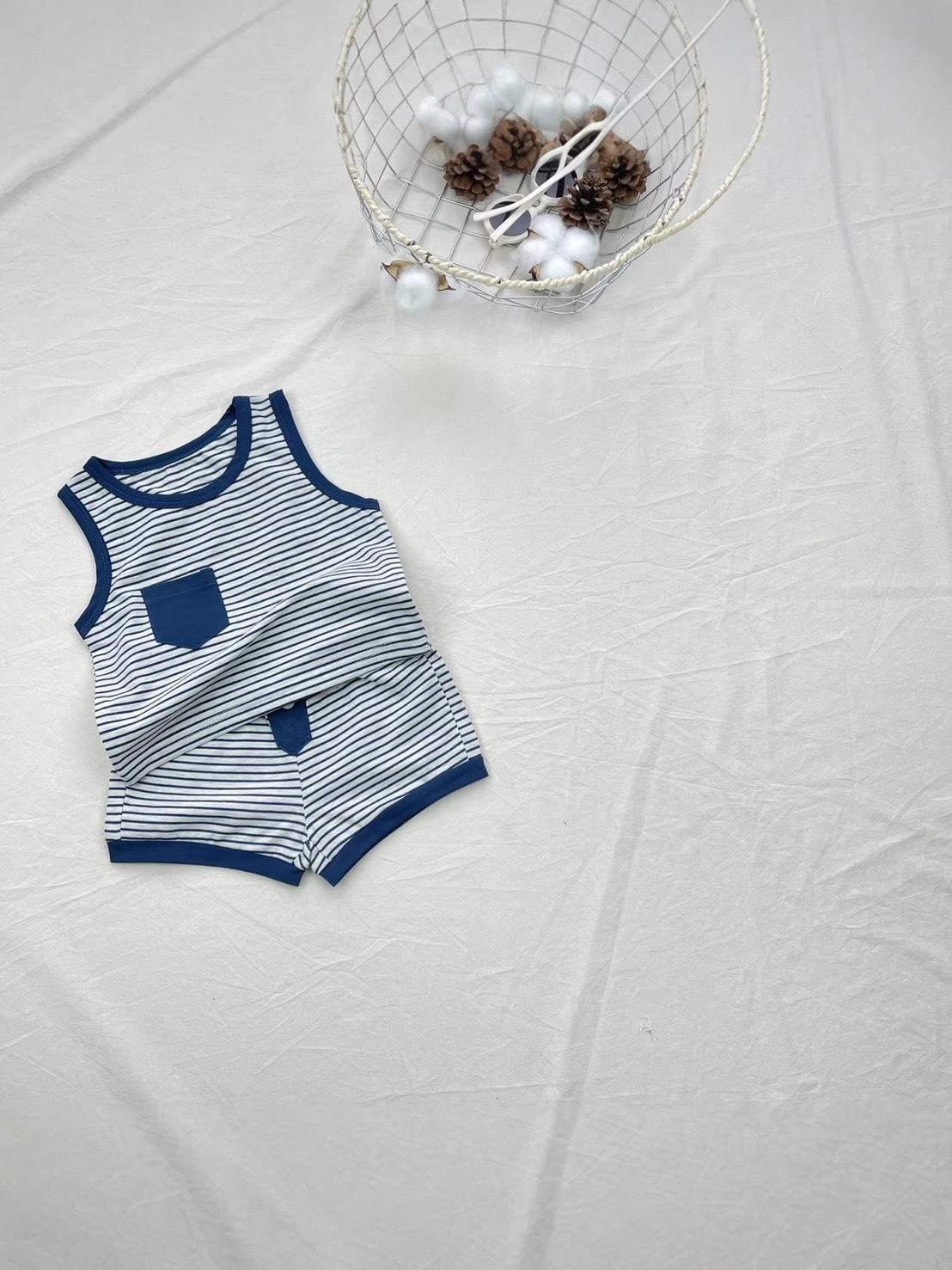 百搭條紋無袖套裝