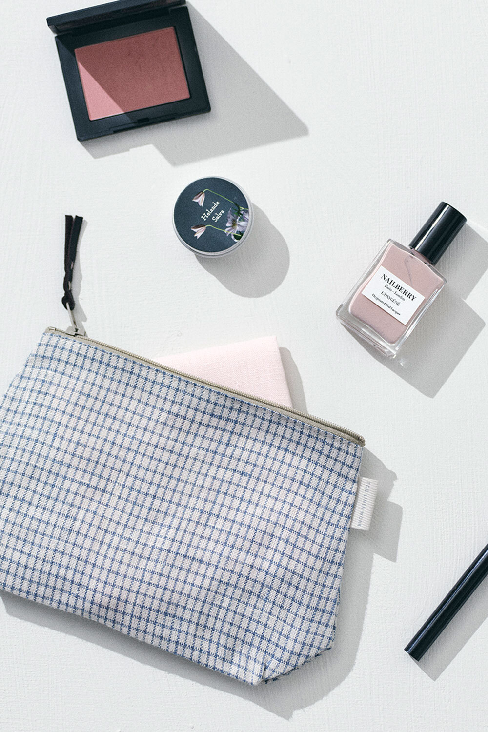 fog linen work  - Chris收納包 / 白底深縹線小窗櫺格紋