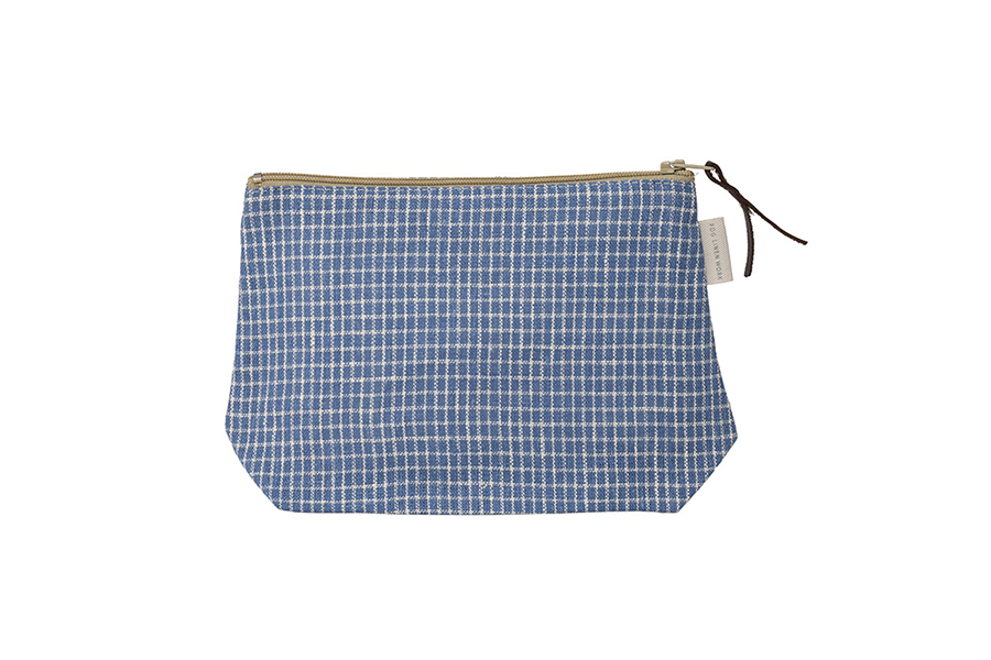 fog linen work  - Chris收納包 / 深縹底白線小窗櫺格紋