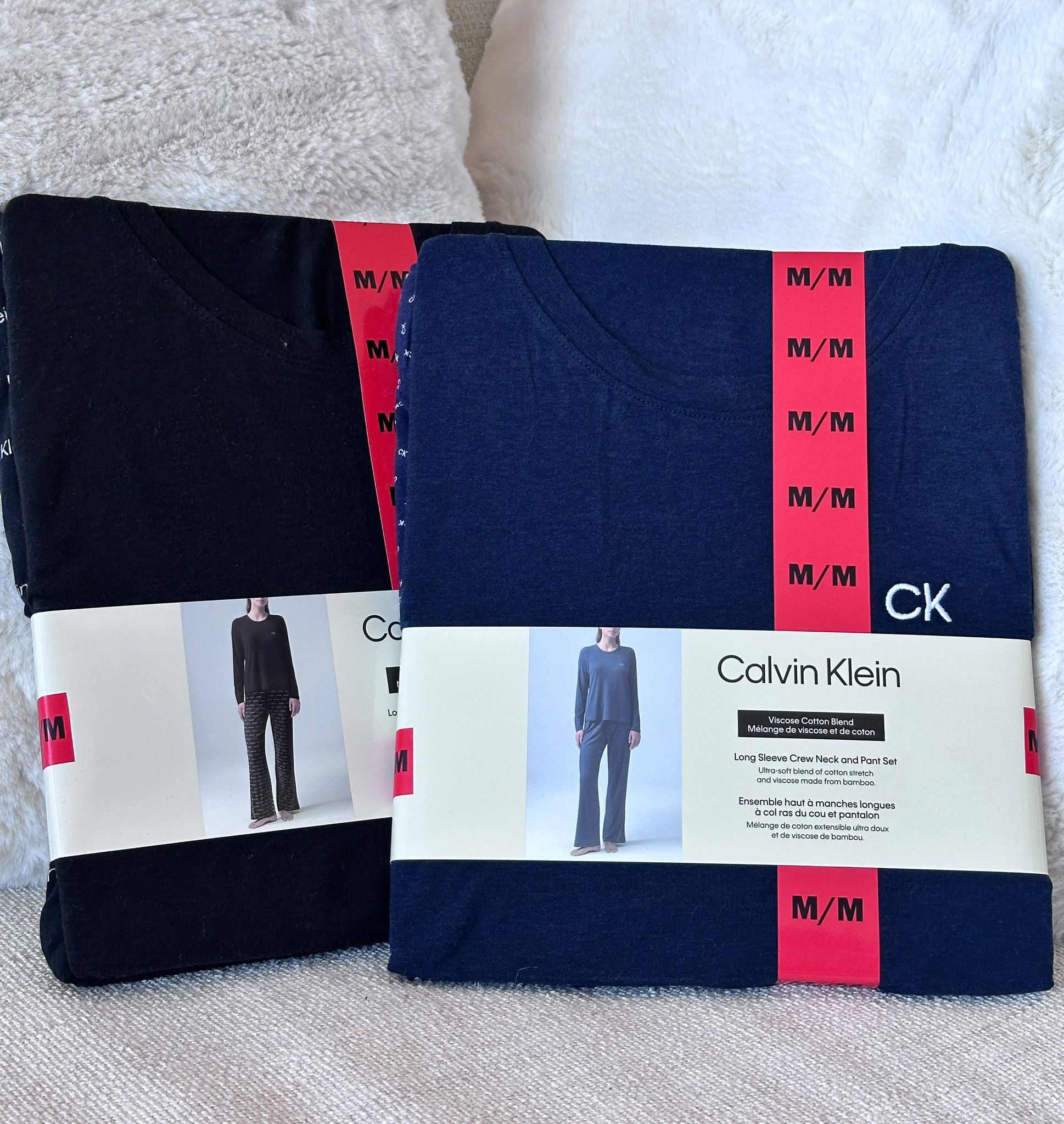 RP130 CK 薄長袖睡衣2件套裝 (黑/深藍隨機色)