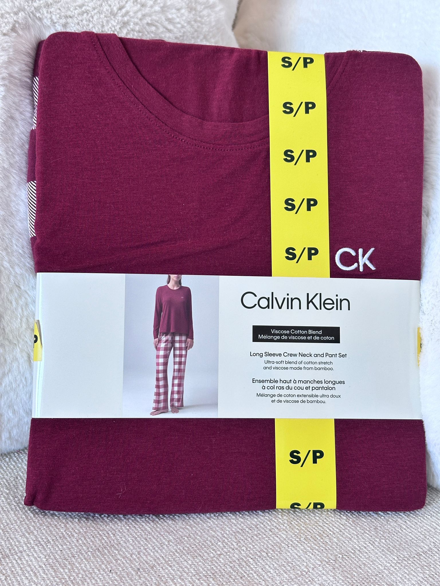 RP131 CK 薄長袖睡衣2件套裝 (酒紅色)