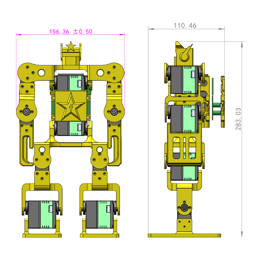 Fashionstar Atom S 10-DOF 開源機器人套件,尺寸規格