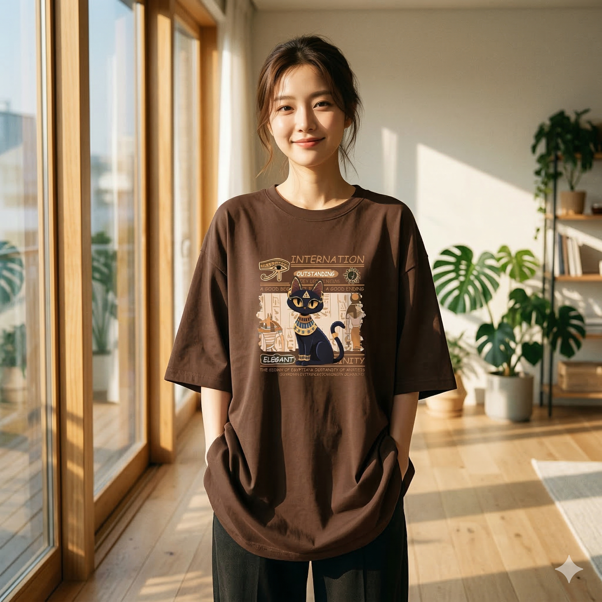 【ASister 小姊姊】AS2351#純棉上衣☆*法老貓咪*中長版短袖T恤(10色 S-3XL)