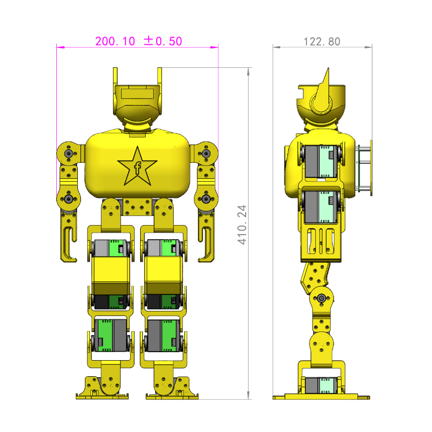Fashionstar Atom X 17-DOF 開源機器人套件,尺寸規格