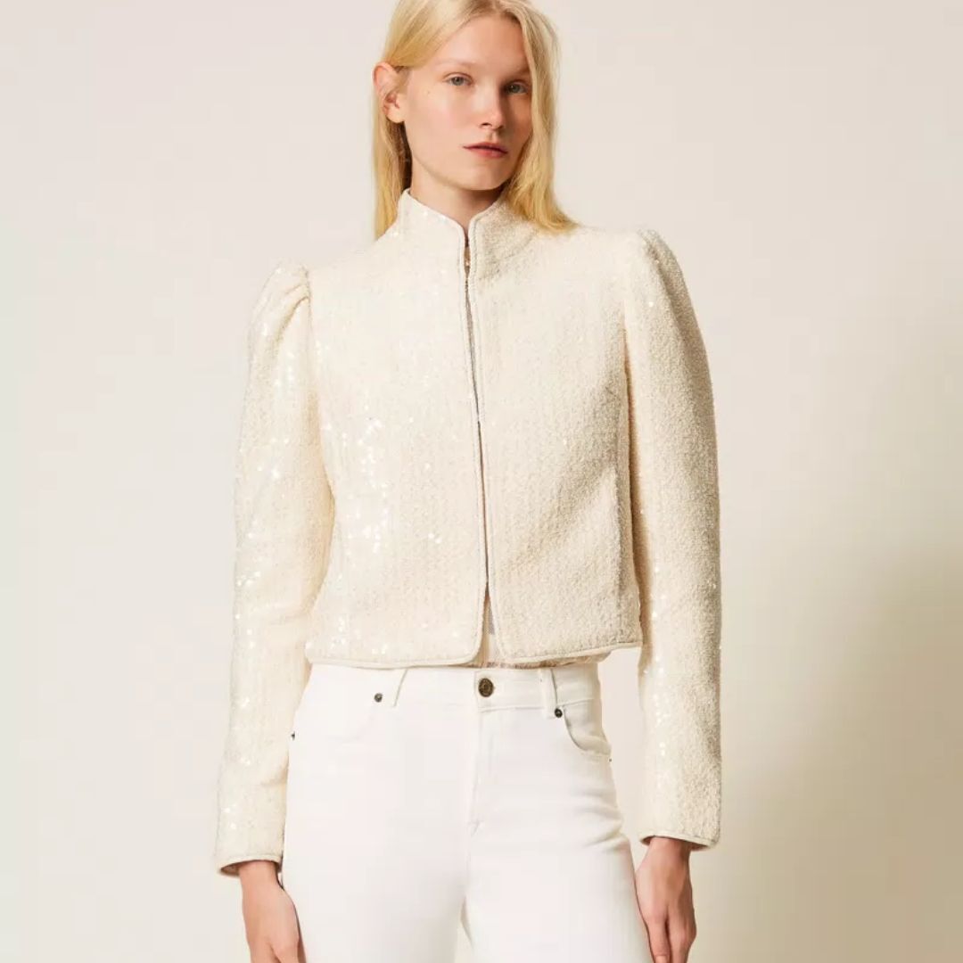 1TS0319-015 [TWINSET] Bouclé Jacket With Sequins Mother of Pearls #261TP2621 (C-EU-E)