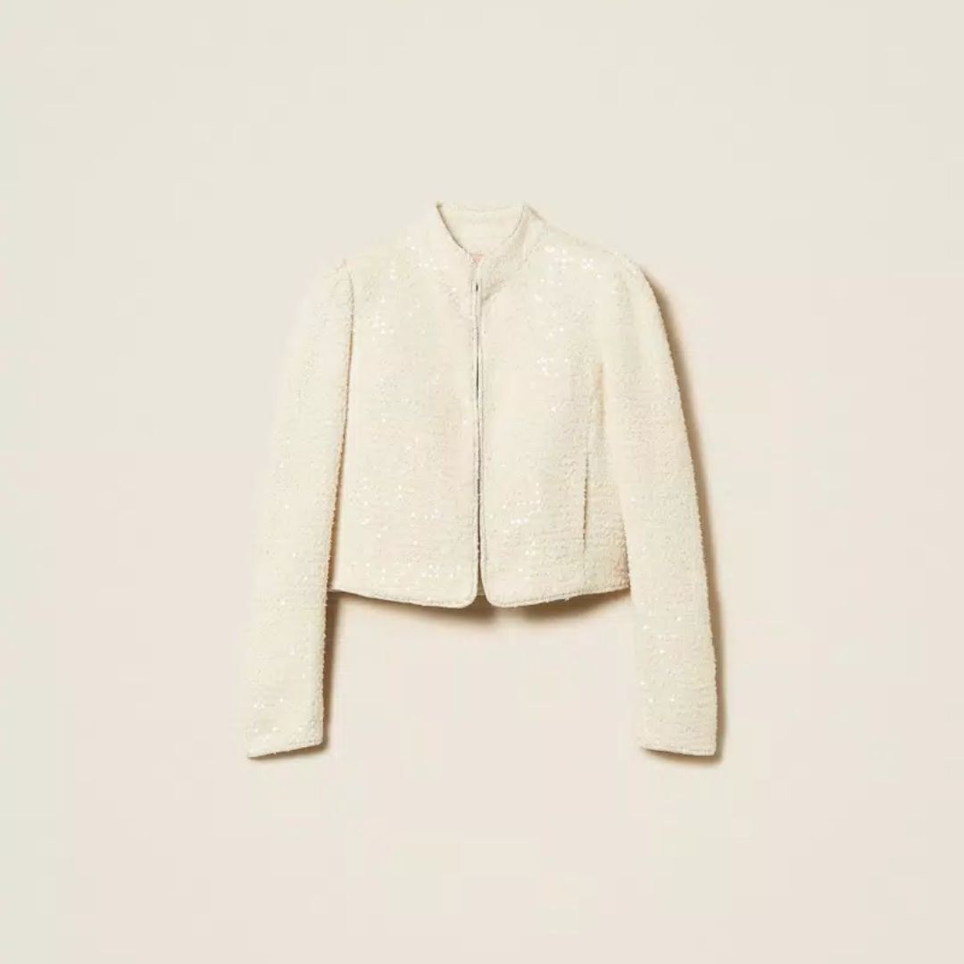 1TS0319-015 [TWINSET] Bouclé Jacket With Sequins Mother of Pearls #261TP2621 (C-EU-E)