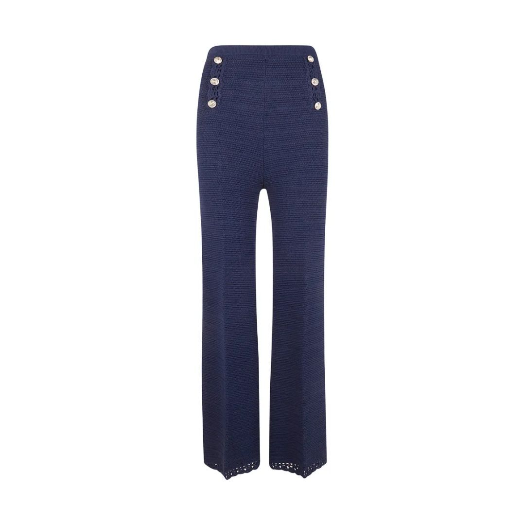 1TS0319-016 [TWINSET] Buttoned Crochet Trousers Night Blue #261TP3076 (C-EU-E)