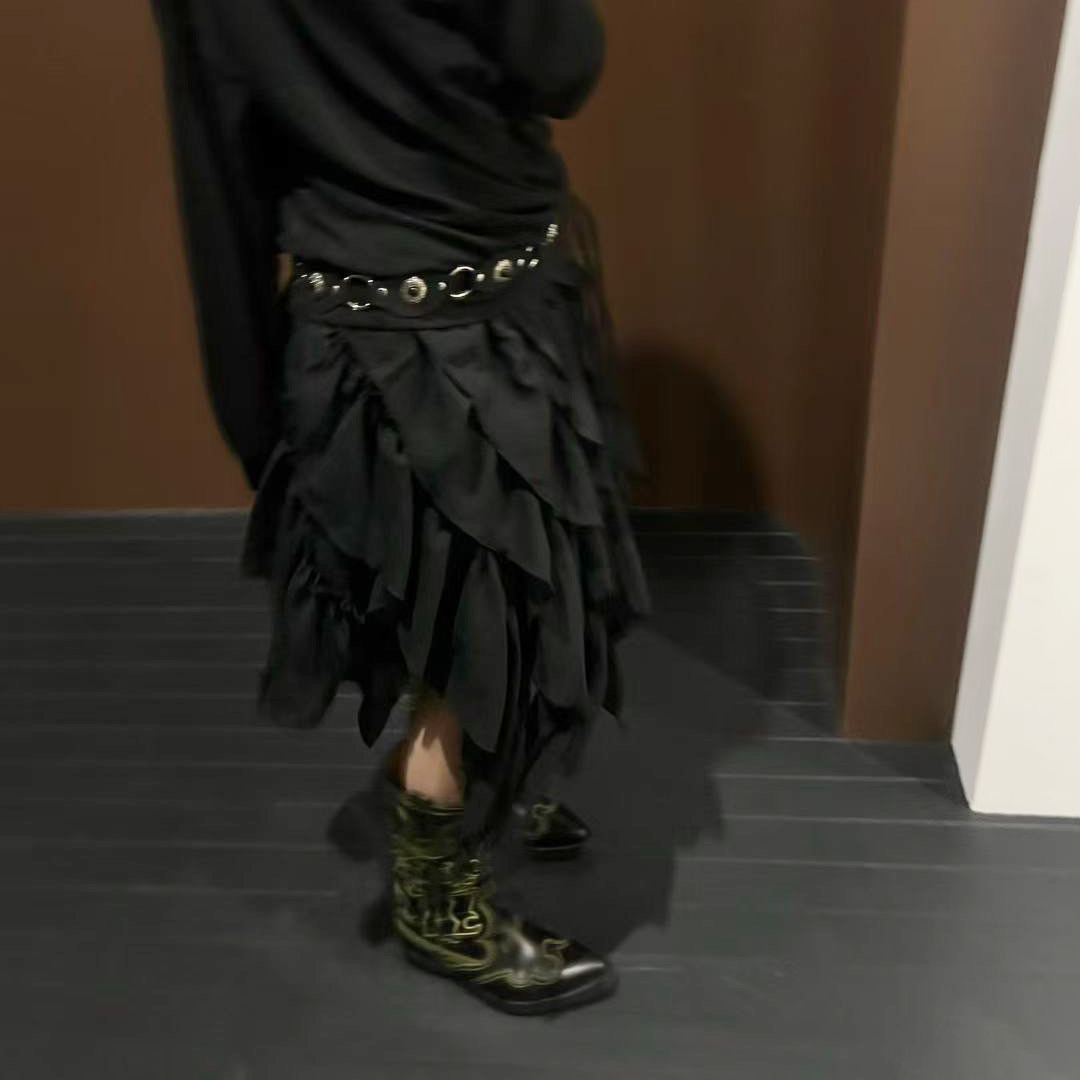 鬆緊腰立體斜切荷葉滾邊層次長裙-F / 2色