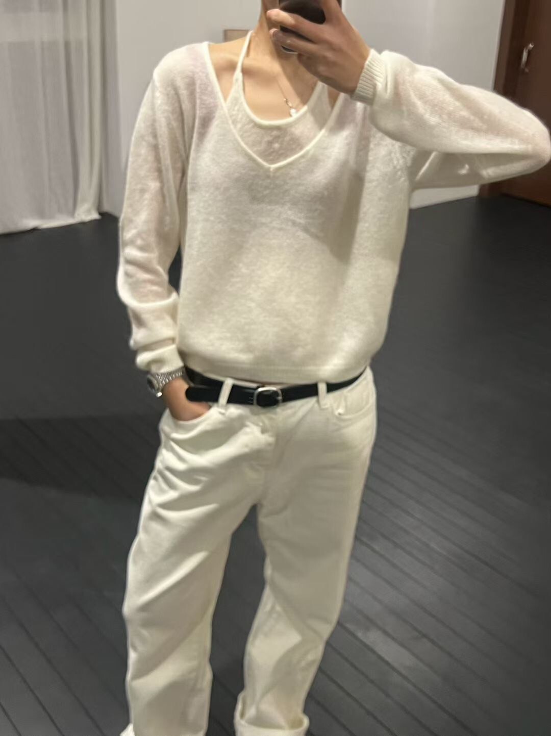 繞脖細肩帶背心上衣+同色系針織上衣SET / 3色