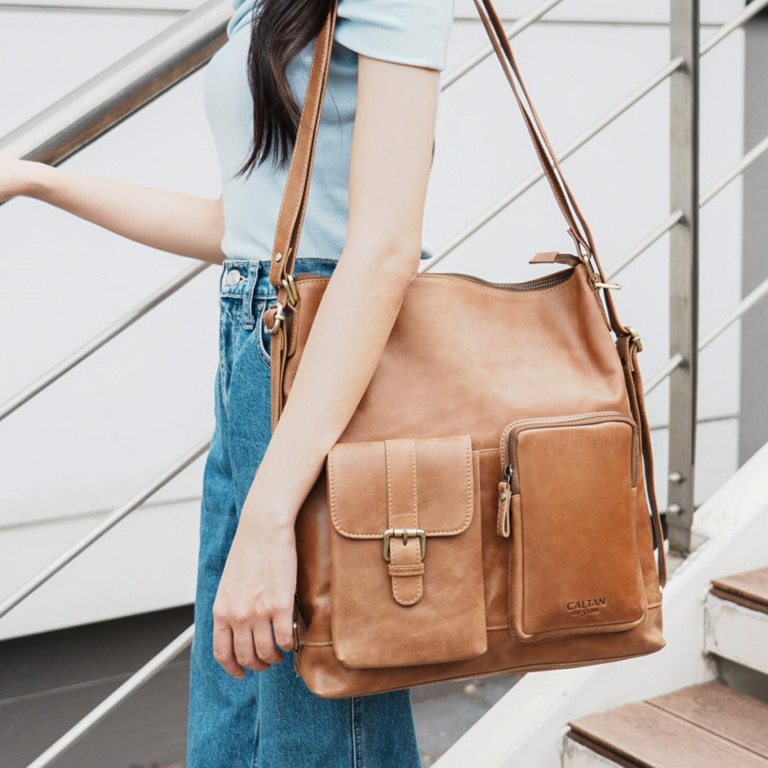 質感兩用真皮肩背/後背包 - 四色(5268)