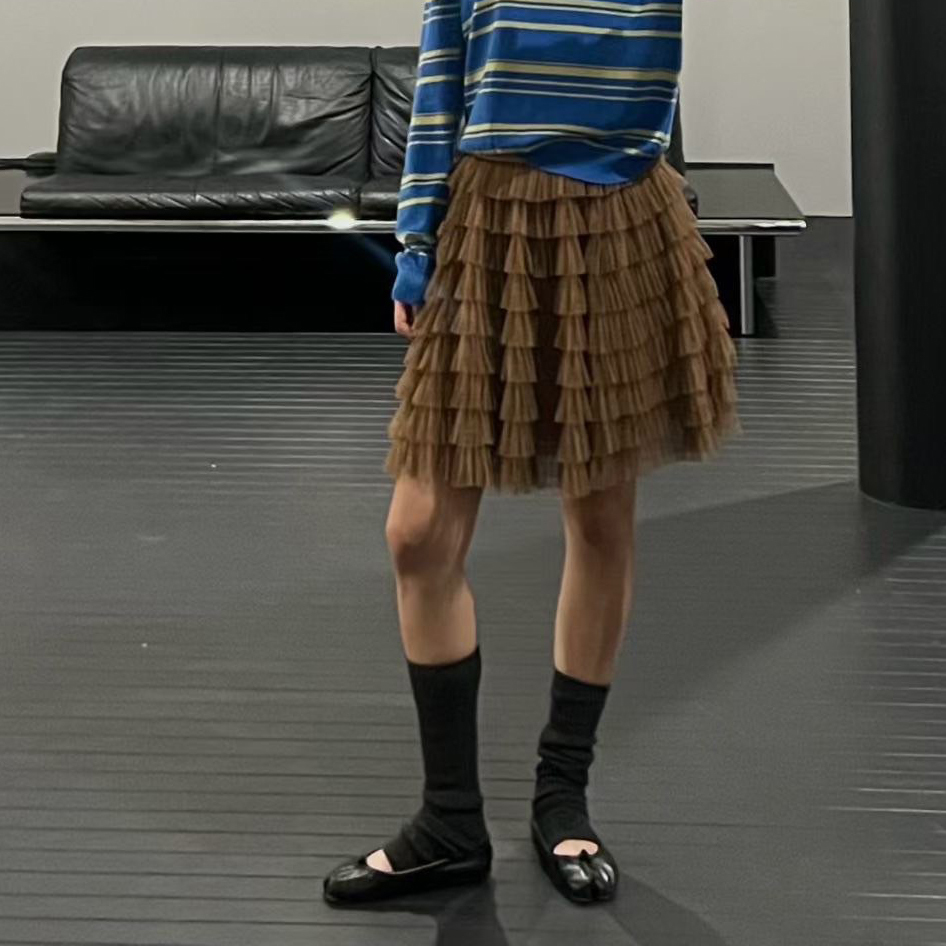 鬆緊腰可愛層次蛋糕短裙紗裙-F / 3色