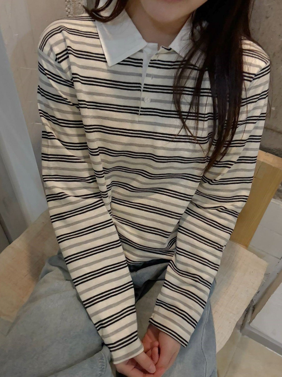 No.1663 韓標高智條紋polo針織衫