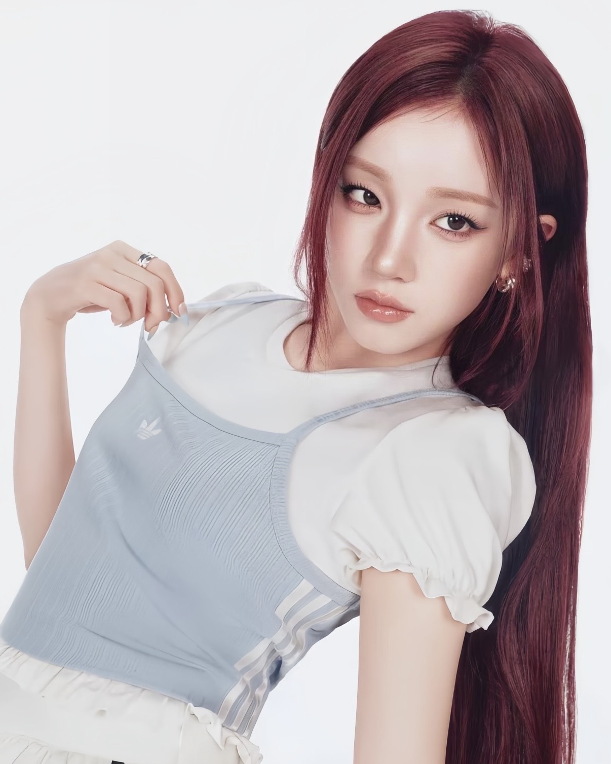 ADIDAS ORIGINALS SLIMS TEE 假兩件 泡泡袖 細肩背心 短T 短袖 疉穿 荷葉邊 花邊 三葉草 宋雨琦 女款 寶寶藍 KY3298 黑灰 KY3299 / 預購