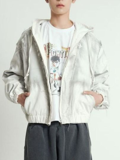 仿污連帽拉鍊外套 APT-012JK