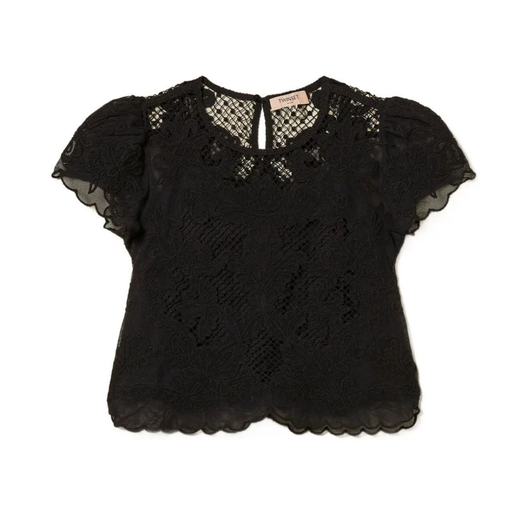 1TS0319-018 [TWINSET] Floral-Lace Blouse Black #261TP2581 (C-EU-E)