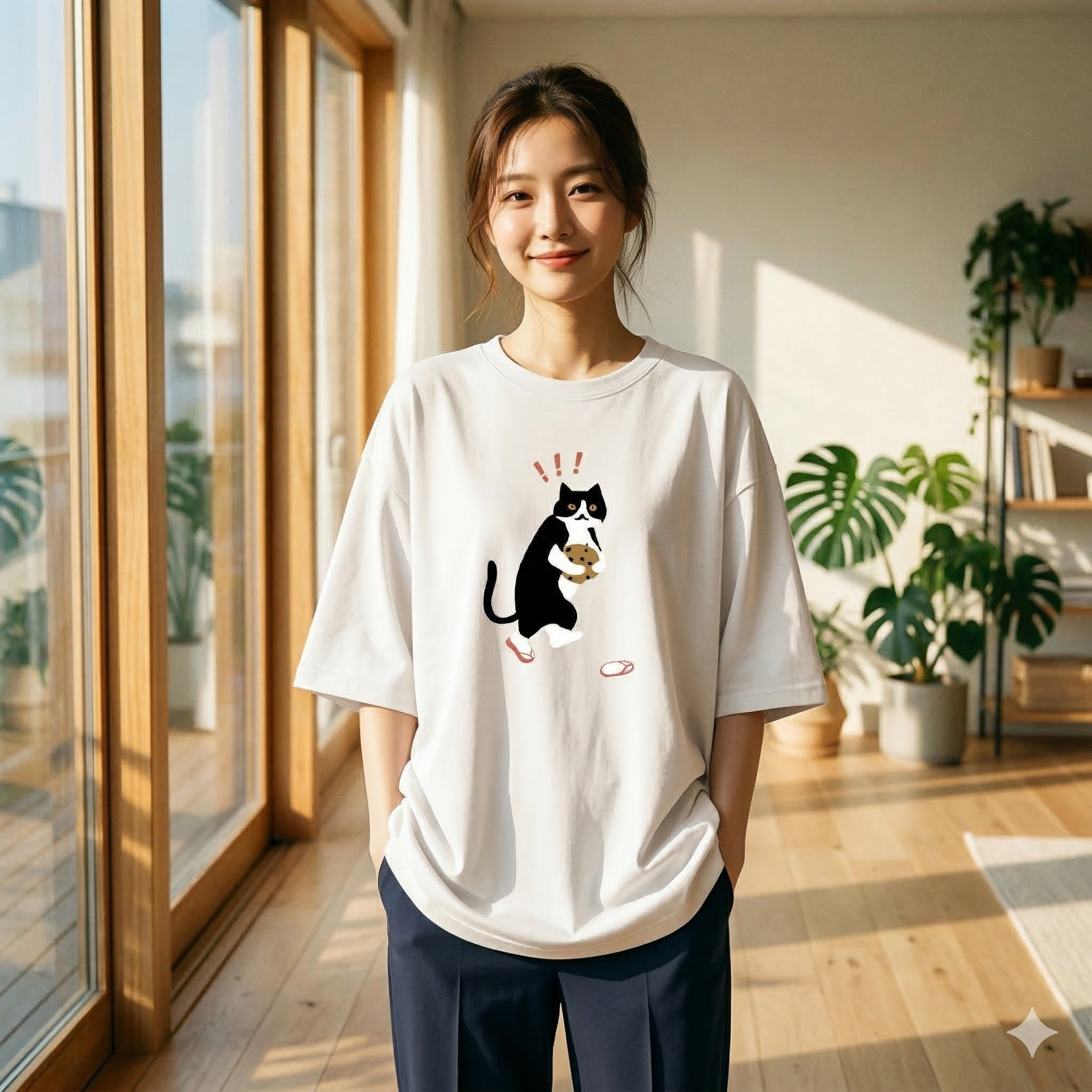 【ASister 小姊姊】AS2352#純棉上衣☆*拖鞋貓咪*中長版短袖T恤(9色 S-3XL)