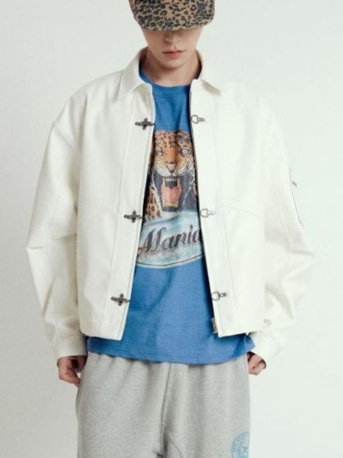 淨色反領合成皮褸 APT-014JK