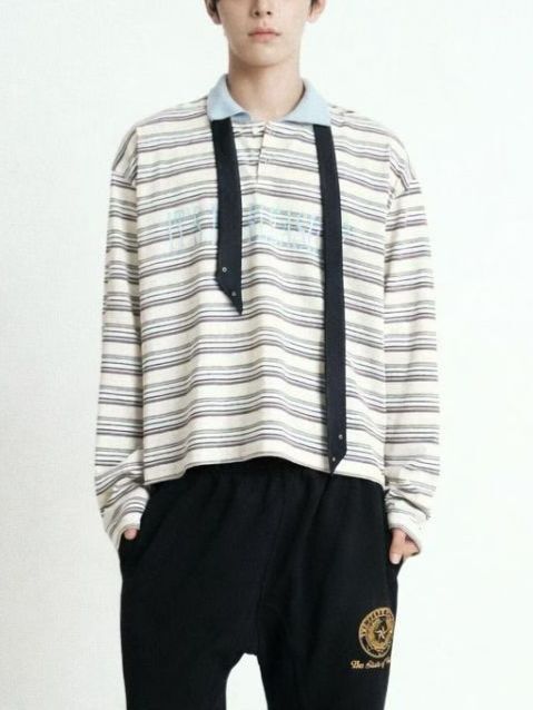 橫間英文字長袖Polo衫 APT-016T