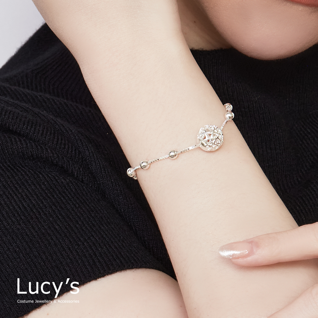 925純銀 鏤空心球 手鍊 (126496)