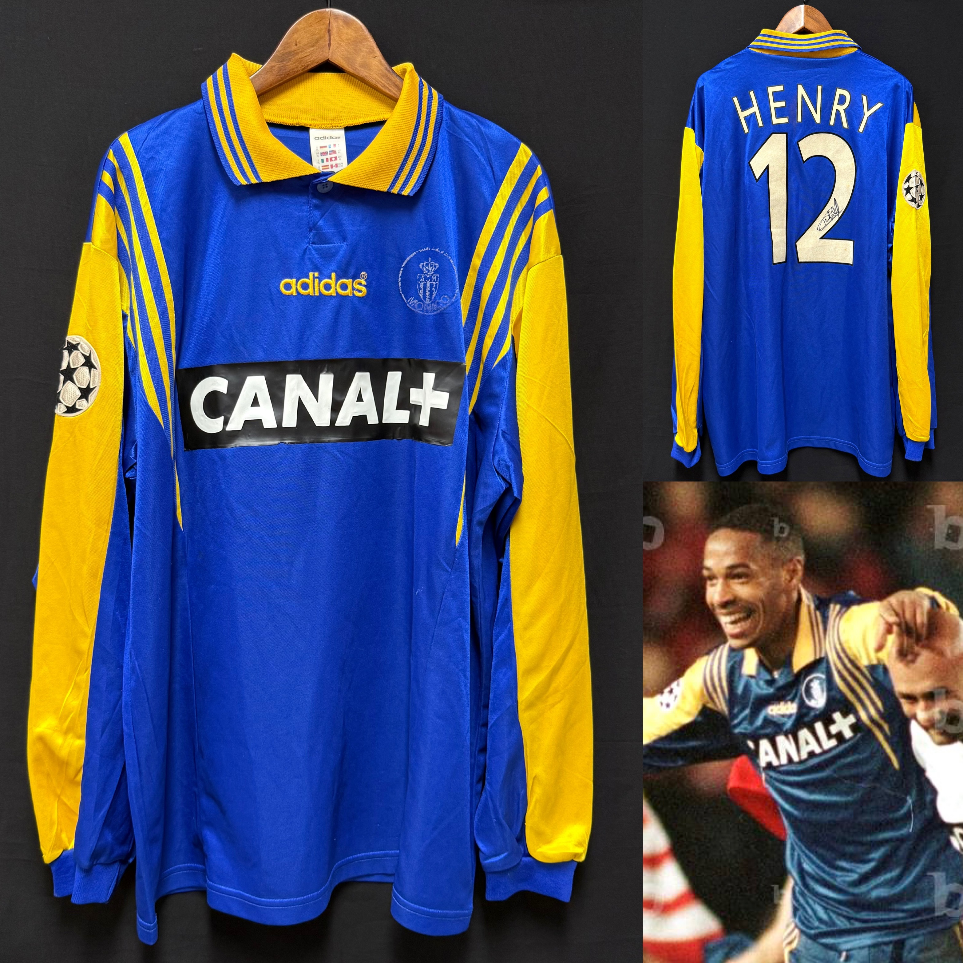 (Signed Match Issue) AS Monaco 1997-1998 UEFA Champions League Adidas L/S Away Match Issue Shirt #12 HENRY