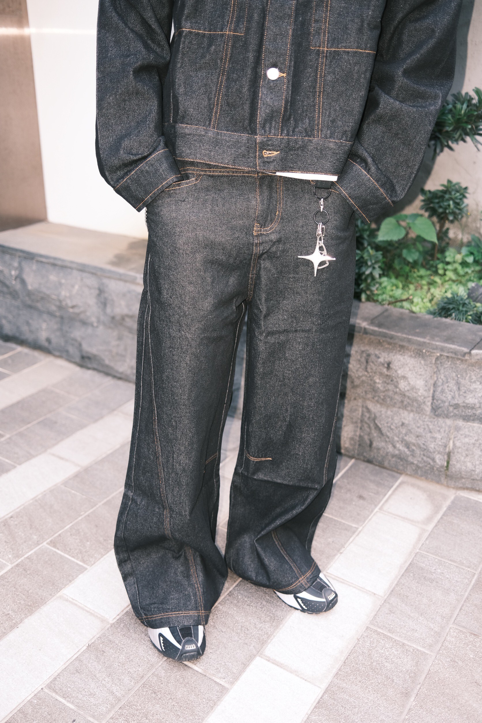 高腰丹寧闊腿褲