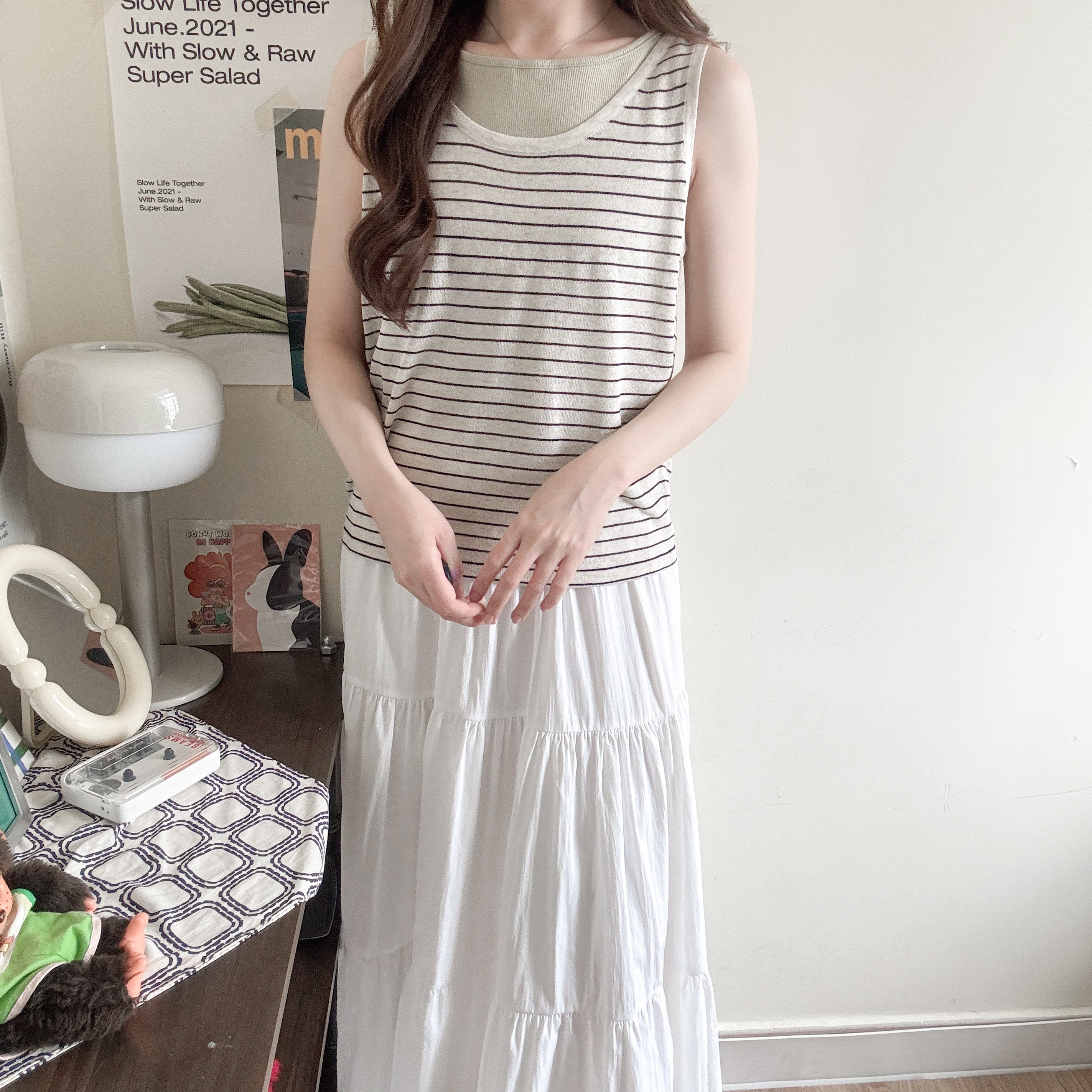 線料橫間棉麻背心