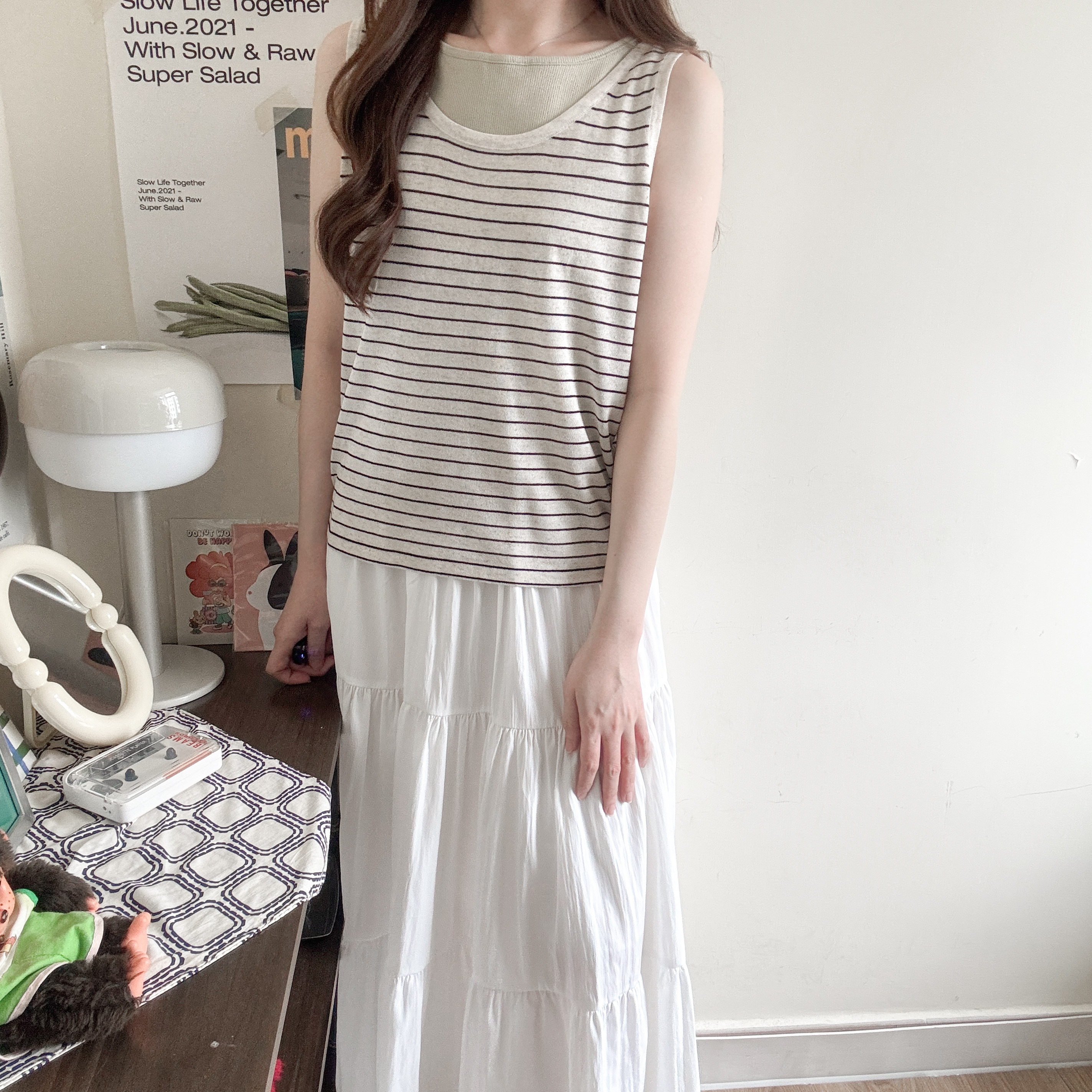 線料橫間棉麻背心