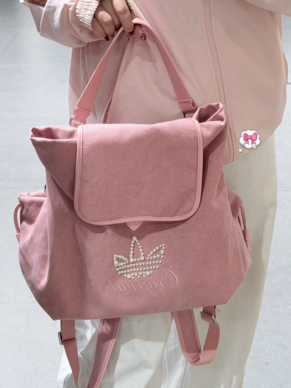 限量‼️ 2026新款 ADIDAS ORIGINALS 14.6L PEARLBEADS 珍珠串珠粉 雙肩包