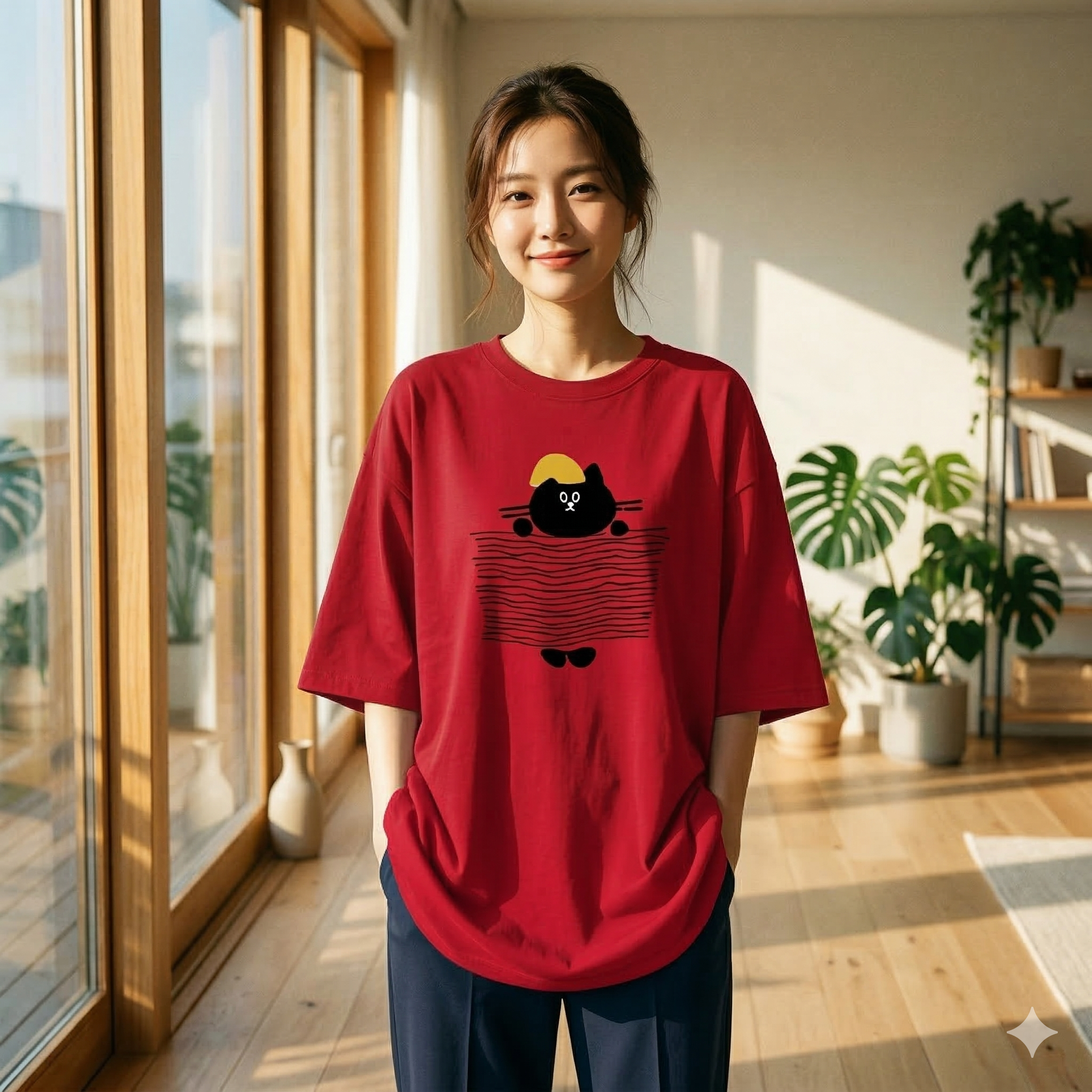 【ASister 小姊姊】AS2353#純棉上衣☆*蓋被子貓咪*中長版短袖T恤(10色 S-3XL)