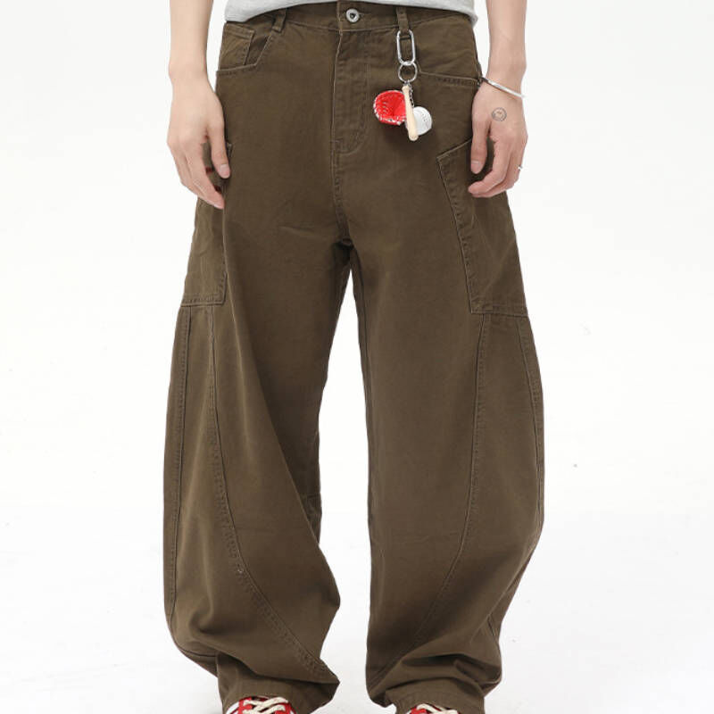 2026最新款美式街頭拼接純棉工裝彎刀水洗牛仔褲