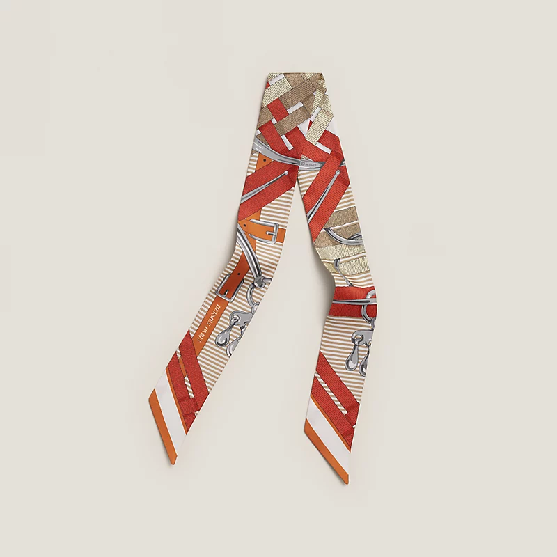 HERMES Mors a Jouets Chemise Twilly orange cuit / beige / corail