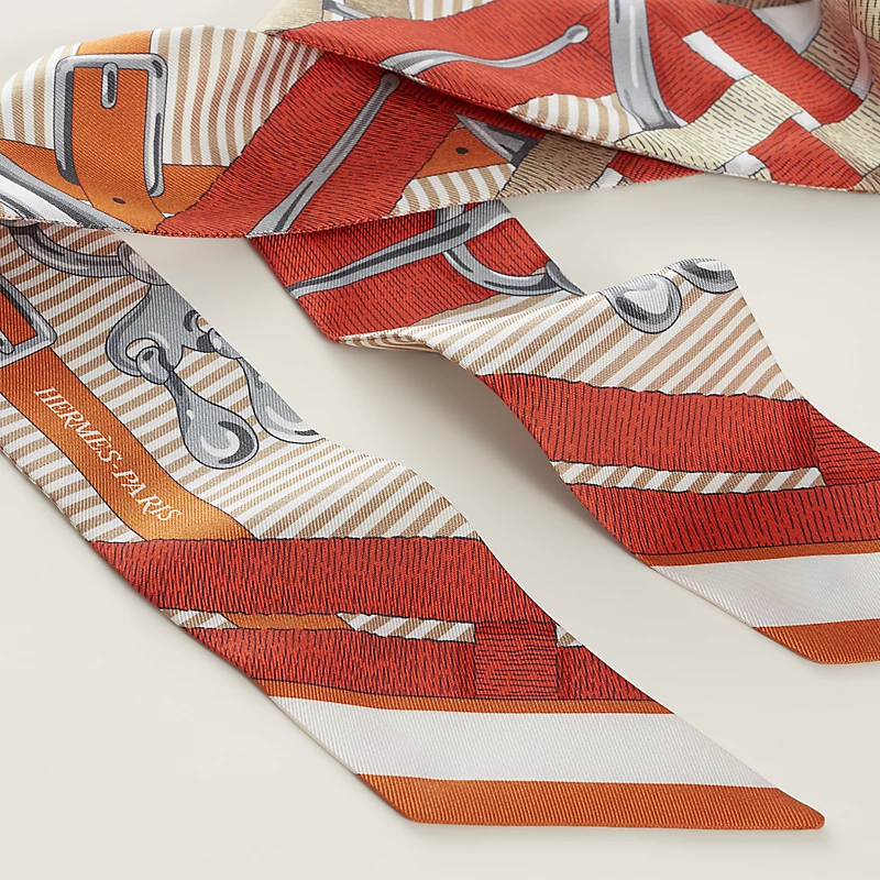 HERMES Mors a Jouets Chemise Twilly orange cuit / beige / corail