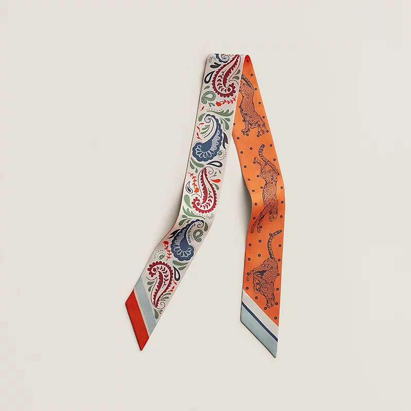 HERMES Guepards Bandana Twilly blanc / orange cuit / vert