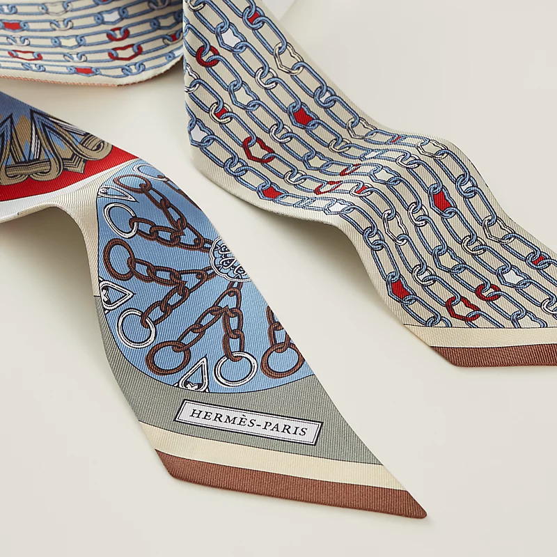 HERMES Effet Kaleidoscope Twilly beige / rouge / kaki