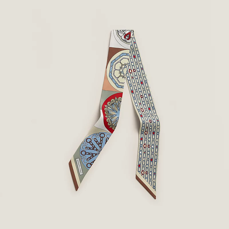 HERMES Effet Kaleidoscope Twilly beige / rouge / kaki