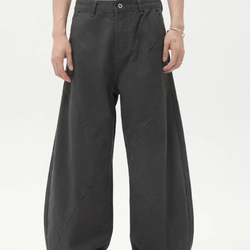 這件很特別，美式復古解構寬腿彎刀工裝褲
