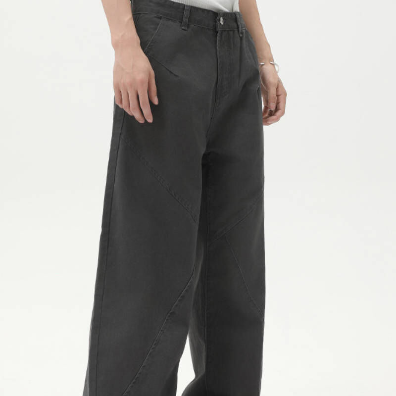 這件很特別，美式復古解構寬腿彎刀工裝褲