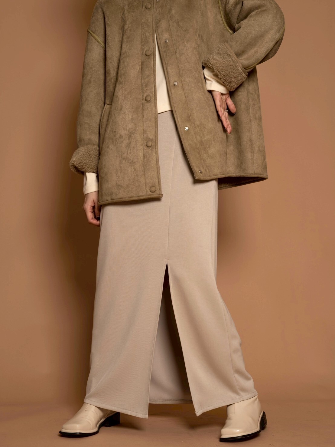 裸穿感的開衩雲朵裙/3色均碼/奶