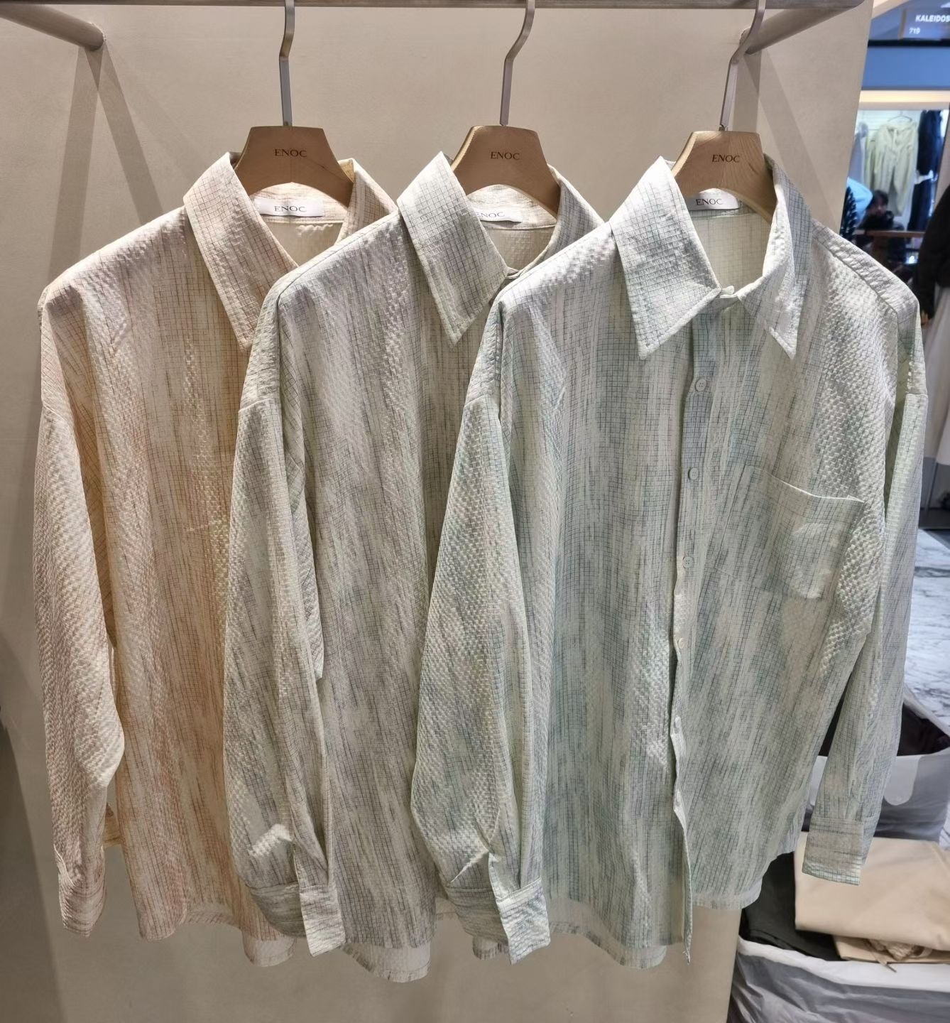 混色格仔長袖恤衫 ENOC-060S