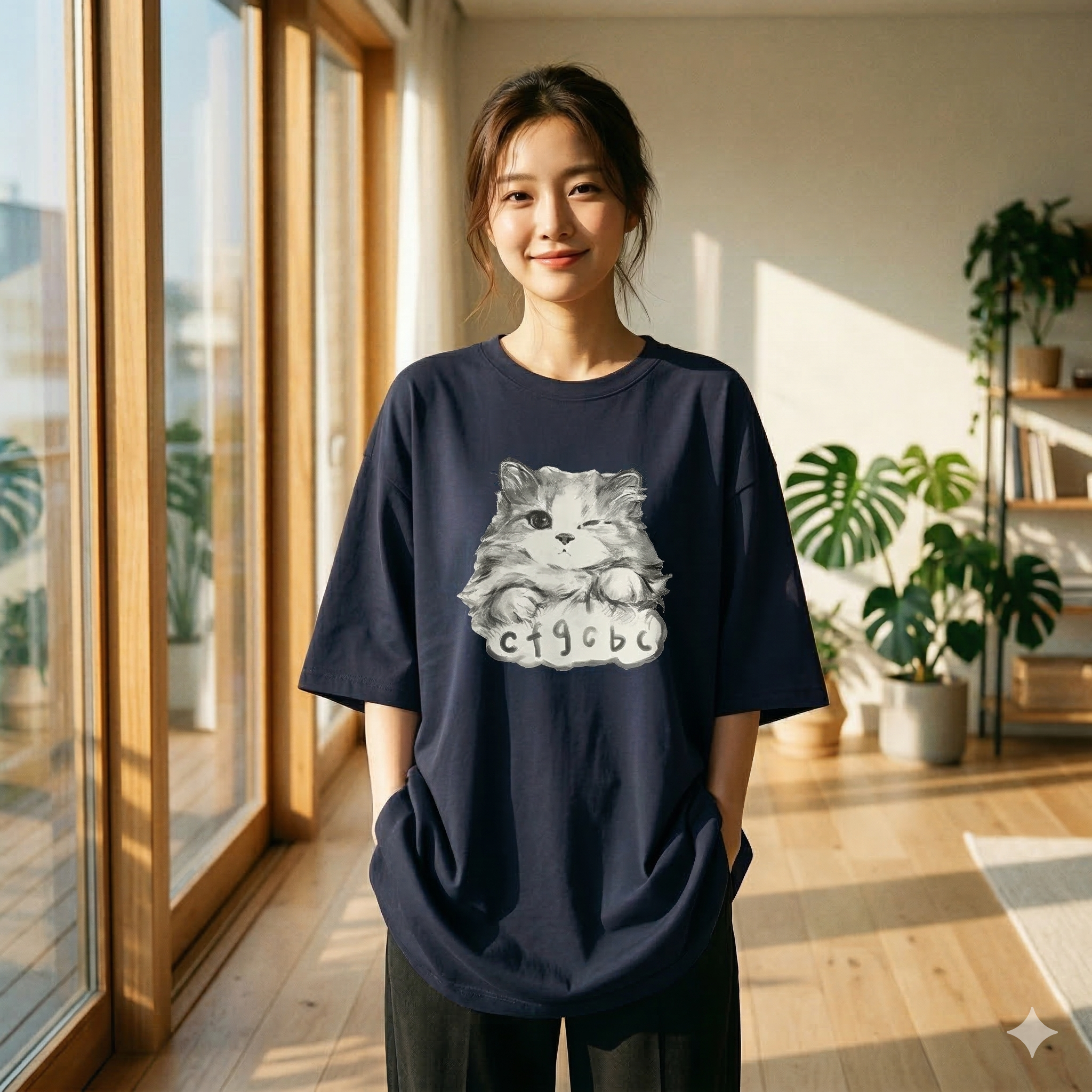 【ASister 小姊姊】AS2354#純棉上衣☆*灰紋貓咪*中長版短袖T恤(10色 S-3XL)