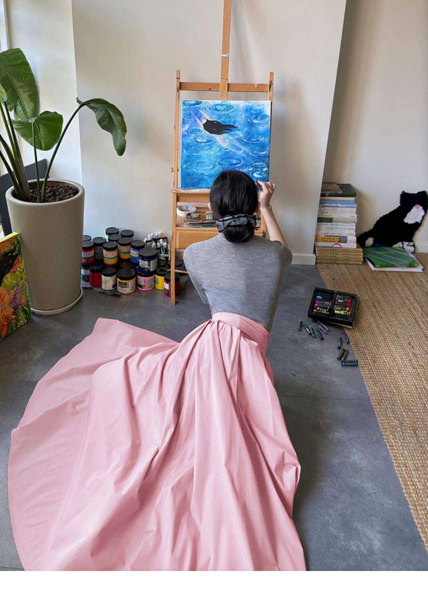 顯瘦無敵! 高腰粉色大圓裙